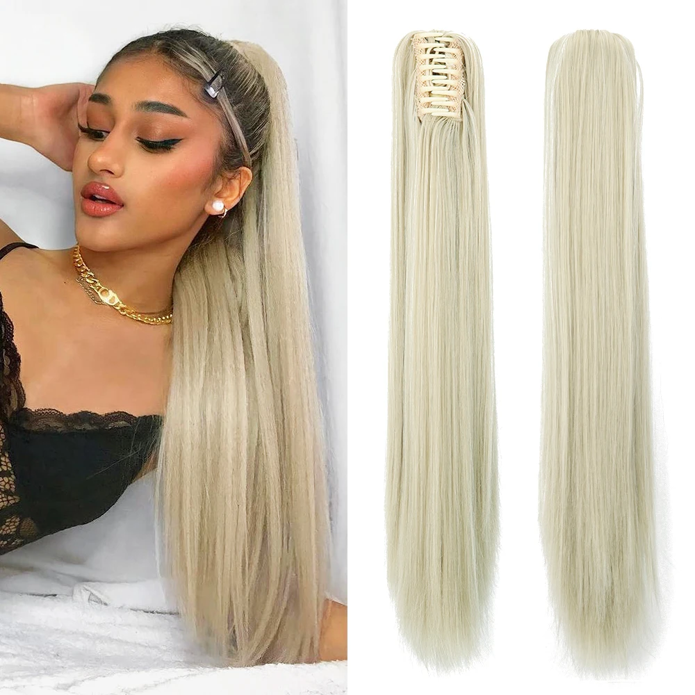 Synthetic Claw Clip Ponytail 24Inch Long Straight Ponytail Hair Extension Heat Resistant Blonde Brown Horsetail Fake Hairpieces clip in ponytail hair extension synthetic ponytail synthetic hair accessories clip in ponytail extensions