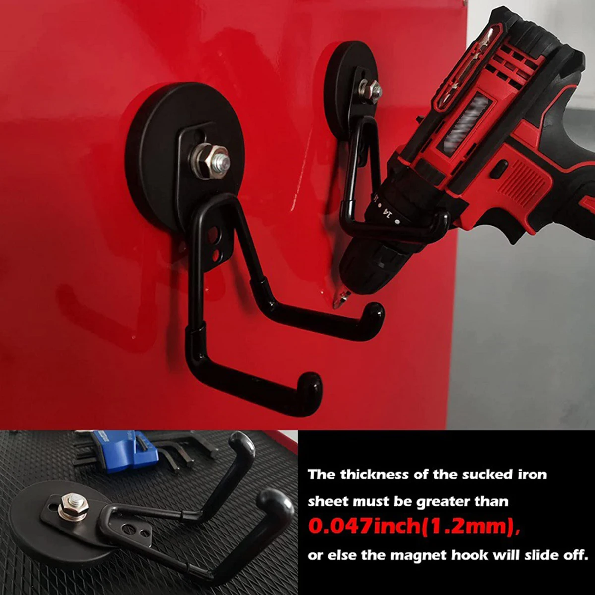 2Pcs Garage Magnetic Hooks Heavy Duty Magnetic Hangers with Anti-Slide Coating Strong Magnets Metal Hooks Utility Magnetic 6