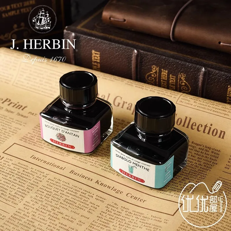 France J.Herbin D Series Color Ink 30ml Glass Bottle Fountain Pen Ink Vegetable Dye Non-Clogging Writing InkDip Pen Drawing Ink 5