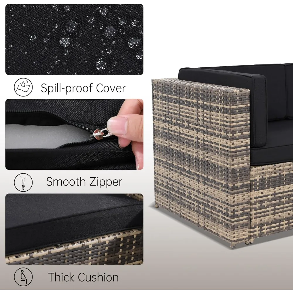 8 Pieces Outdoor Wicker Rattan Patio Furniture Sectional Set,Glass Top Table Hidden Storage,7 Sofa Sections, Oversized Cushions 2