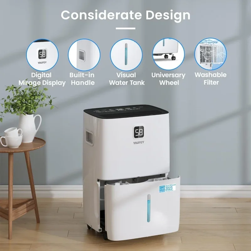 Yaufey 120 Pints Energy Star Dehumidifier for Basement Home and Room up to 6000 Sq. Ft. Drain Hose Timer Intelligent Hu