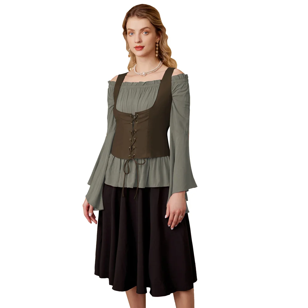 SD Women Lace-up Front Vest Renaissance Casual Wrapping U-Neck Vest Vintage Jacket Jacket Sleeveless Tank Tops