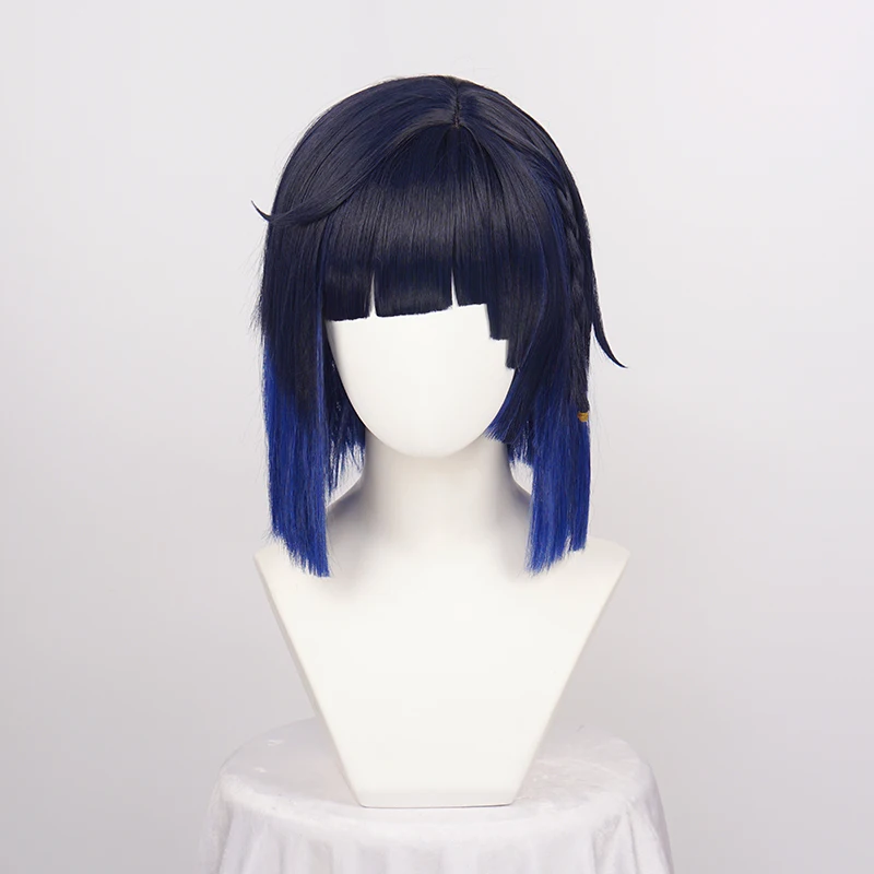 

Game Genshin Impact Yelan Cosplay Wig Short Straight Blue Gradient Heat Resistant Hair Halloween Party Anime Wigs + Wig Cap