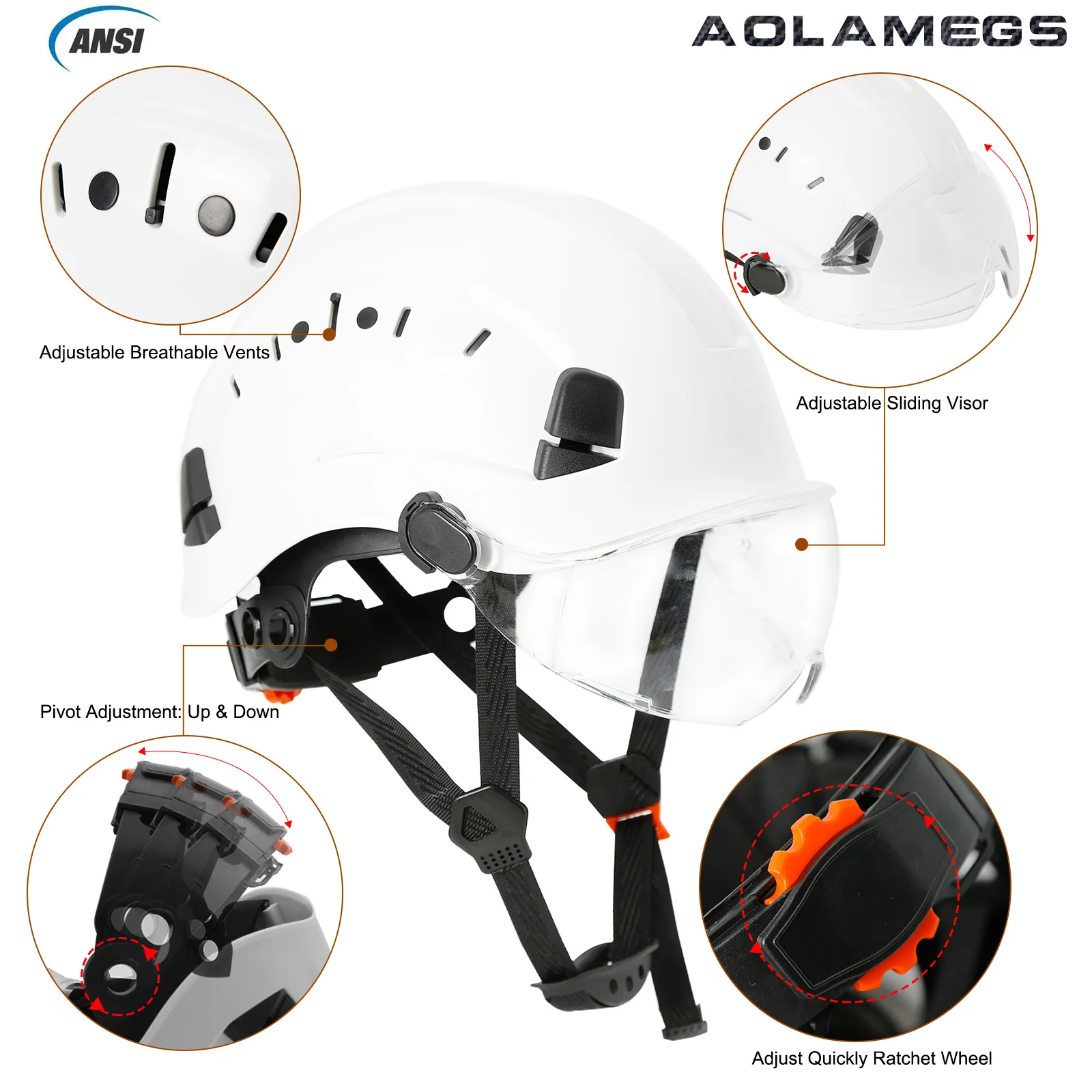 Safety Helmet With Goggles Men's Construction Hard Hat ABS Protective Helmets Work Cap for Working Climbing Riding