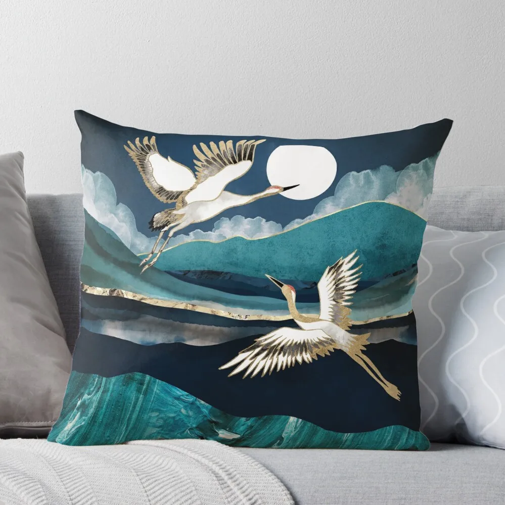 Midnight Cranes Throw Pillow Cushion Cover Set Custom Cushion