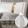 Modern Faux Leather Upholstered Platform Bed Frame with Golden Iron Metal Decor, Adjustable Curved Headboard,King Size, White 4