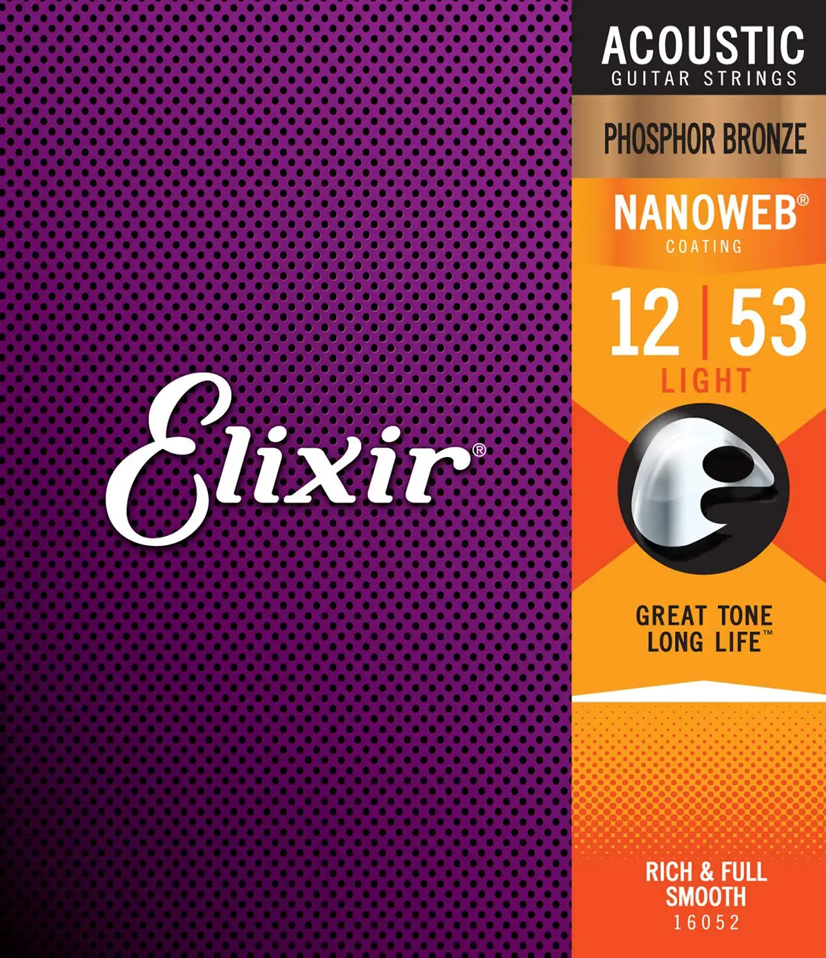 Elixir 16052 Strings Phosphor Bronze Acoustic Guitar Strings with NANOWEB Coating, Light (.012-.053) - 16052 / 16002 / 16027 gibson phosphor bronze acoustic guitar strings light струны для акустической гитары