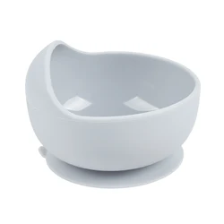 Eco-Friendly Silicone Toddler Suction Plate and Bowl Set with Wood Cutlery (Grey  Bowl)