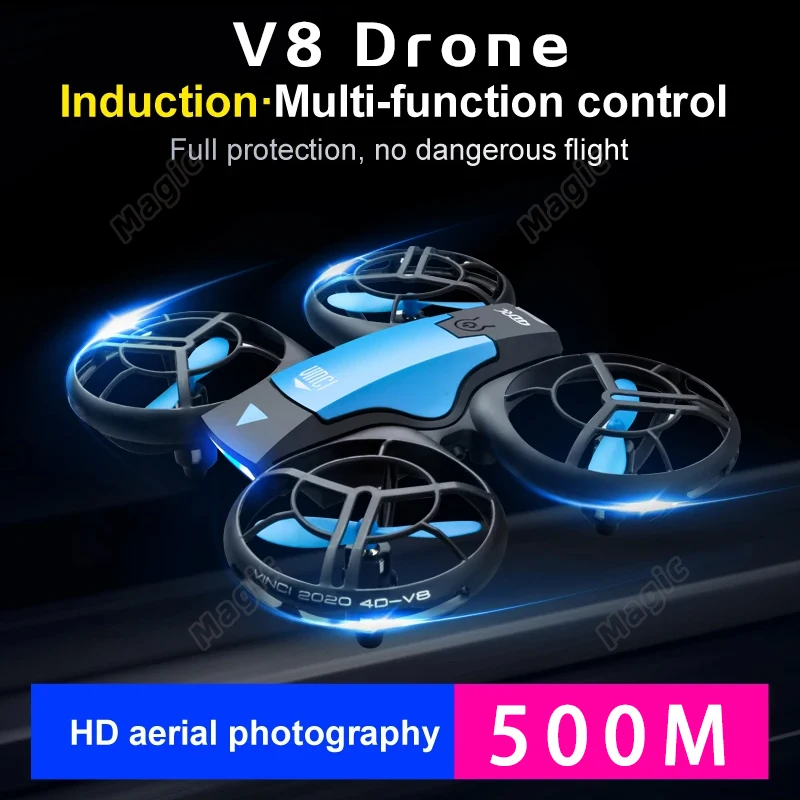 V8 Mini Drone Professional 6K HD Camera WiFi FPV Aerial with Protective Cover Tumbling LED Lights Quadcopter Children's Toy Gift drone quadcopter