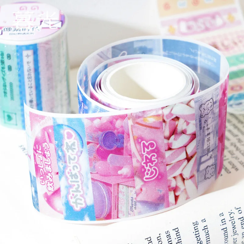 Korean Ins Cute PET Flash Film Decoration Adhesive Tape Planner Handbook DIY Scrapbooking Journal Collage Material Stickers Gift 2