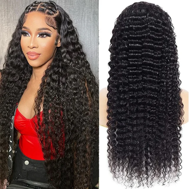 Perruque Lace Front Wig sans colle brésilienne naturelle-Princess Hair, cheveux humains, Deep Wave, pre-plucked, 5x8, pre-plucked, pour femmes 1