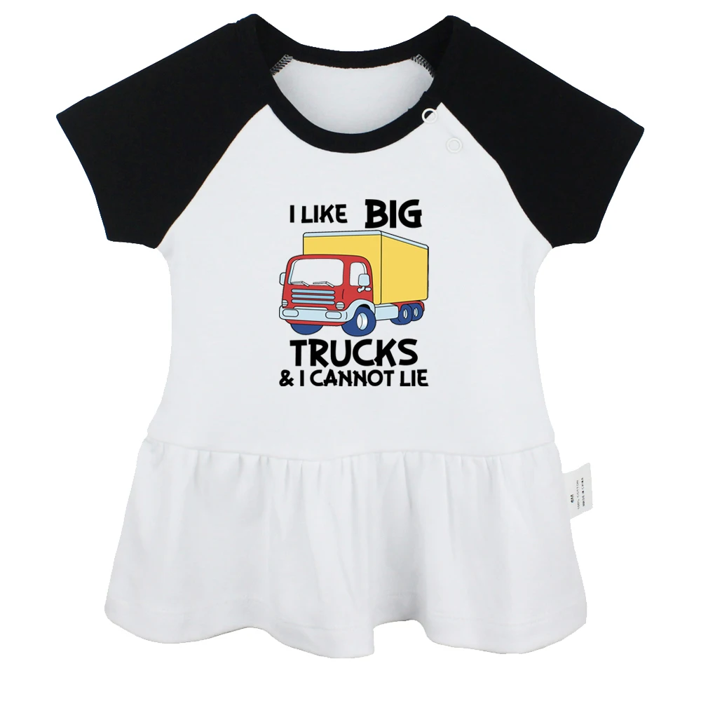 

I Like Big Trucks and I cannot Lie Fun Printed Baby Sweet Dresses Girls Cute Short Sleeves Pleated Dress Kids Summer Clothing