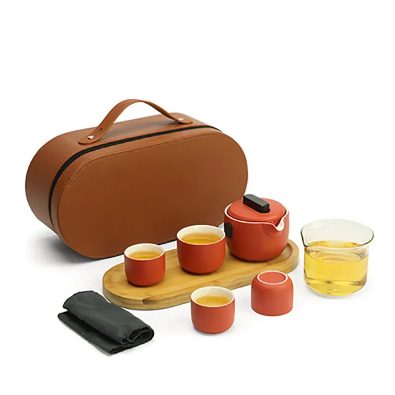 Ceramic Portable Travel Outdoor Tea Set, Teaware, Chinese Kungfu Teapot, Tea Cup, Pot Kettle for Red Wedding, Newlywed Souvenir