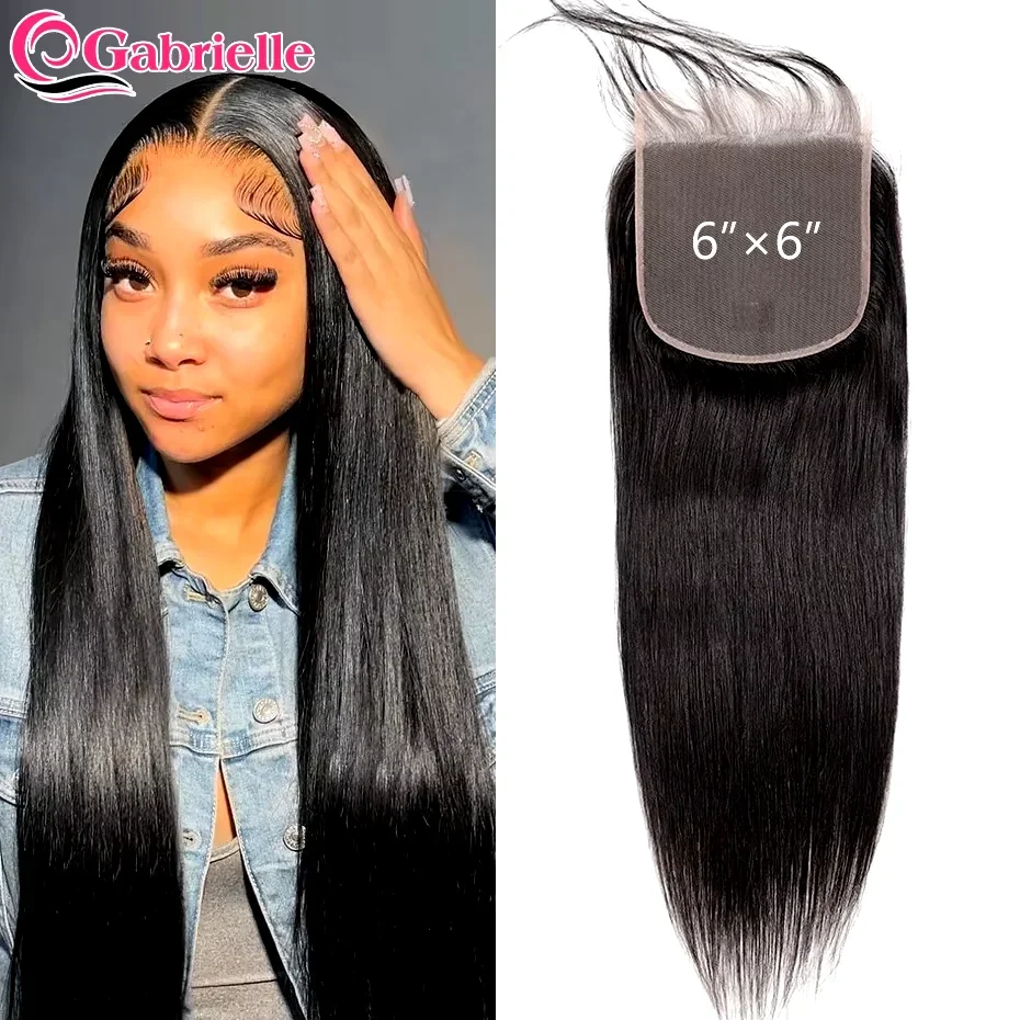 Lace Closure 6x6 with Baby Hair Straight Human Hair Transparent Lace Closures Only Brazilian Remy Natural Black