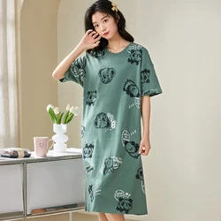 New Summer M-4XL Women Night Gown With Chest Pad 100% Cotton Women's Home dress for Young Girls