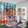 phechion Anime One Piece 3D Print Waterproof Bathroom Shower Curtain Toilet Cover Mat Non-Slip Floor Mat (1/3/4Pcs) W61 5