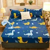JBTP New 1Pc Waterproof Fitted Sheet with Elastic Cartoon Style Cute Dinosaur Print Bed Sheet for Kid Queen King Size Couvre Lit 1