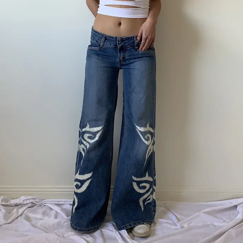 Printed Jeans Women's Old Style Butterfly Print Wide-leg Straight-leg Women's Jeans 2023 Fall/winter New Trousers Low Waist