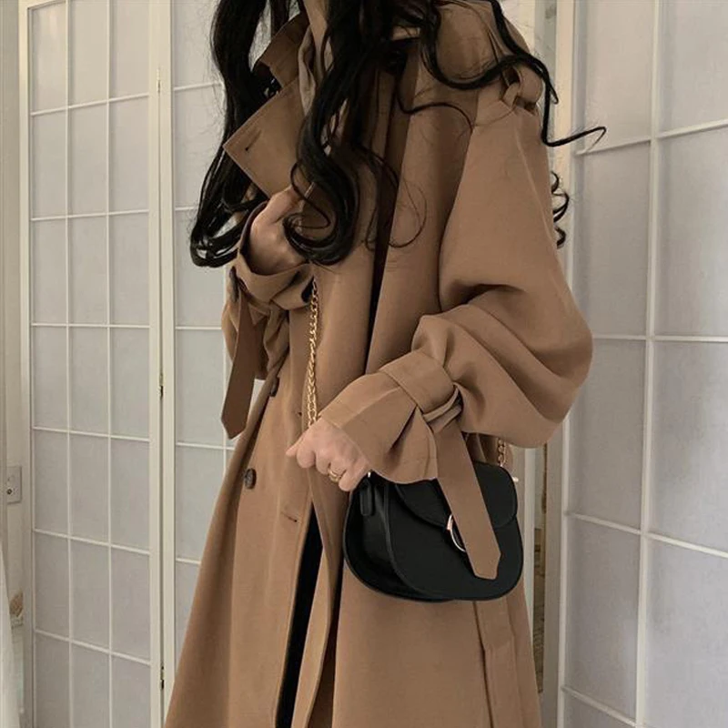 

Casual Women's Chic Trench Coat Long Outerwear Loose Overcoat Autumn Winter Fashion Women V Neck Windbreaker Femme