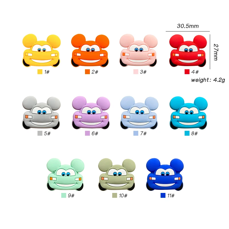 10pcs Silicone Teeth Food Grade Mini Silicone Car Baby Cartoon Tooth Beads for DIY Necklace Chain Accessories 5
