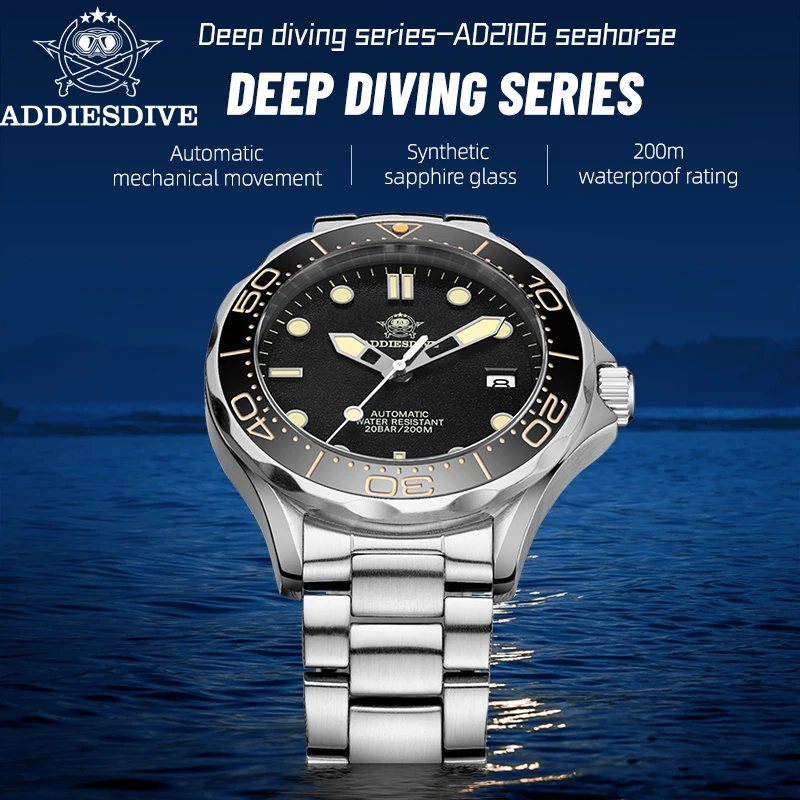 

ADDIESDIVE AD2106 Men's Watch C3 Super Luminous Sapphire Crystal 200m Diver Relogios Masculino NH35 Automatic Mechanical Watches