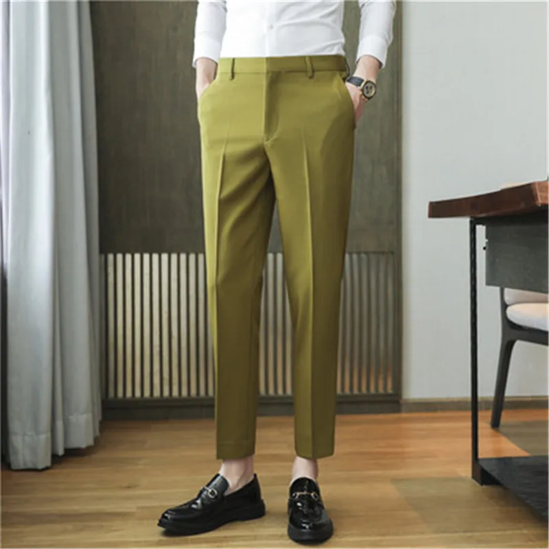 

Men's Suit Pants Luxury Green Casual Pants Stretching Slim Fit Bottoms White Trousers Men Clothing Korean Designer 9 Colors