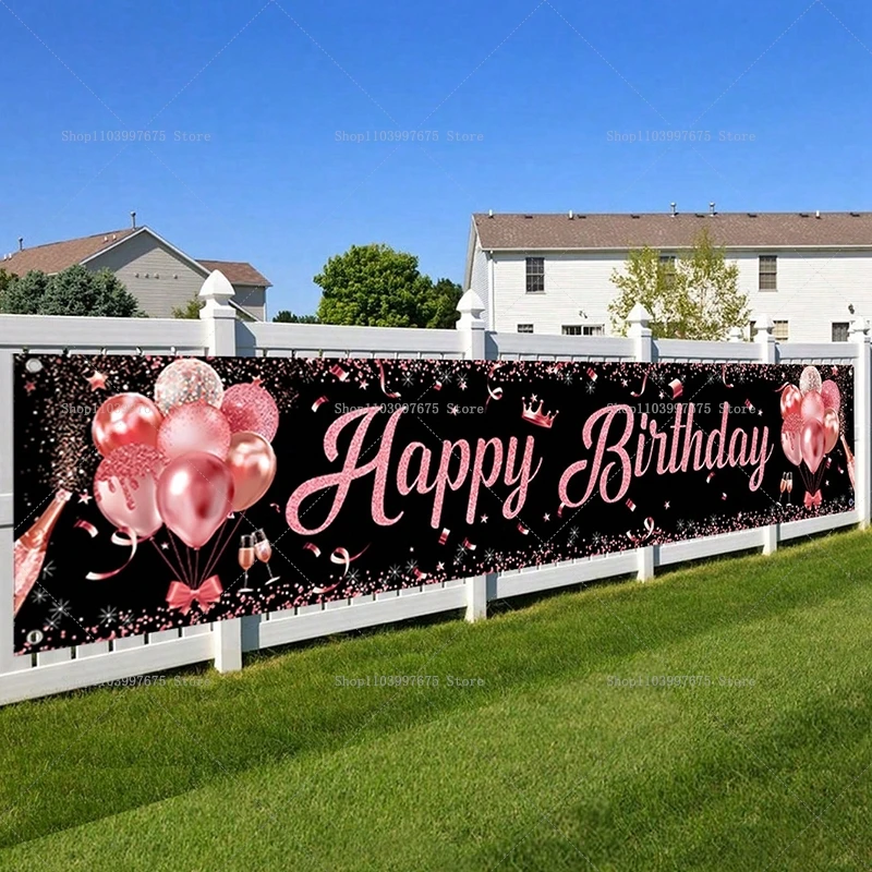 Rose Gold Happy Birthday Banner Decorations Yard Outdoor Banner Sign Party Supplies for Women 16 21 30 40 50th Birthday Decor birthday background supplies birthday backdrop decoration photography backdrops