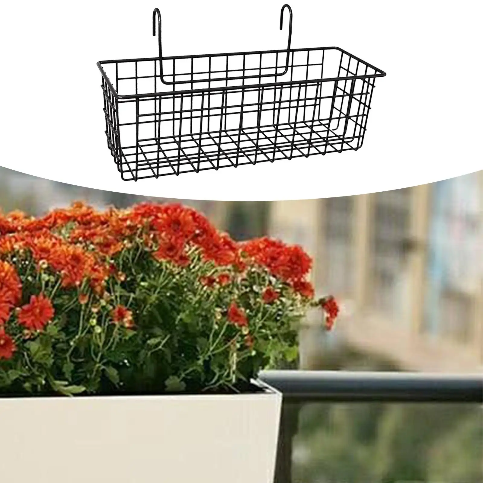 

Balcony Flower Pot Holder Hanging Planter Basket Deck Porch Decoration Plant Pot Rack Stand for Rail Outside Office Entrance