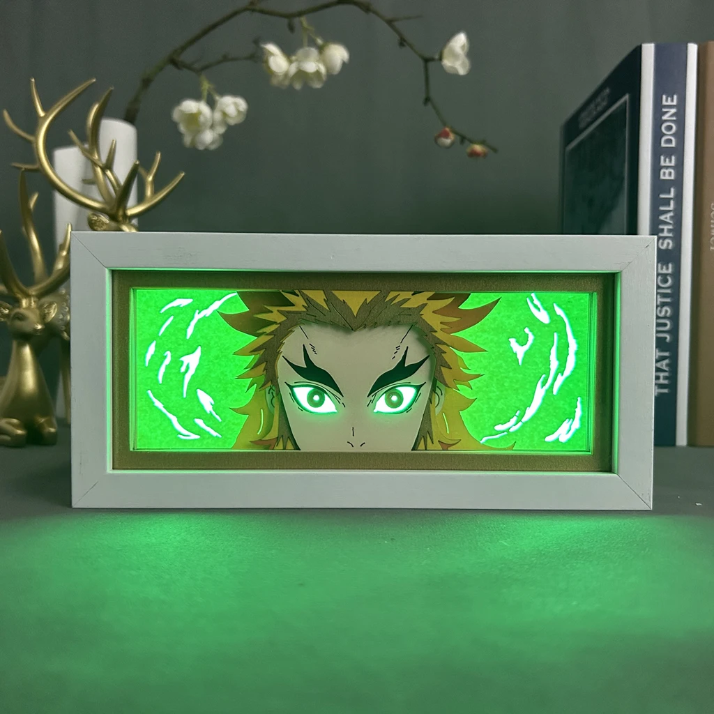 

Anime Kimetsu No Yaiba Lightbox 3d Led Light Box Demon Slayer Kyojuro Rengoku Hoom Deco Paper Cut Shadow Box Bedside Night Lamp