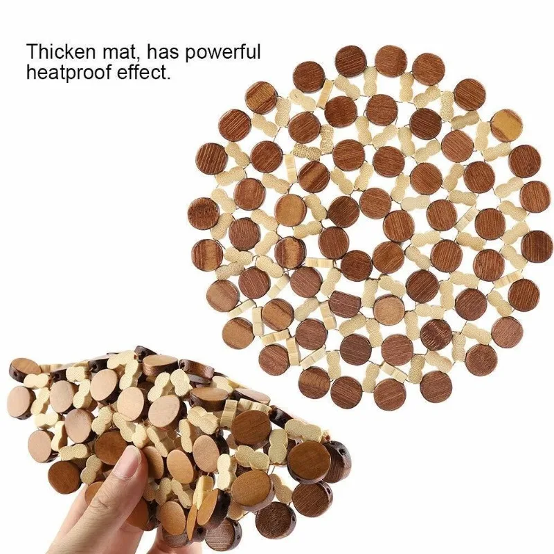Bamboo Heat Insulation Coasters and Pot Holders with Hollow Design Non-Slip Placemats for Dining Table Wooden Kitchen Decor