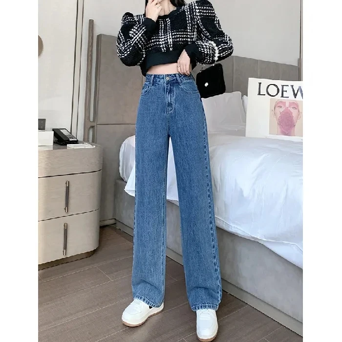 

Fashion Women'S Wide-Leg Jeans 2023 New Women Retro Denim Pants High-Waisted Loose Slim Straight-Leg Long Trousers Spring Pants