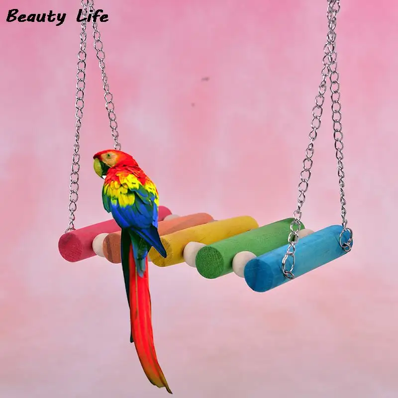Bird Hanging Swing Toys Wood Parrot Parakeet Perches Finches Pets Accessories