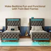 Twin Bed Frame with LED Light and Charging Station, Upholstered High Headboard and Footboard, Wood Slats, Noise Free 6