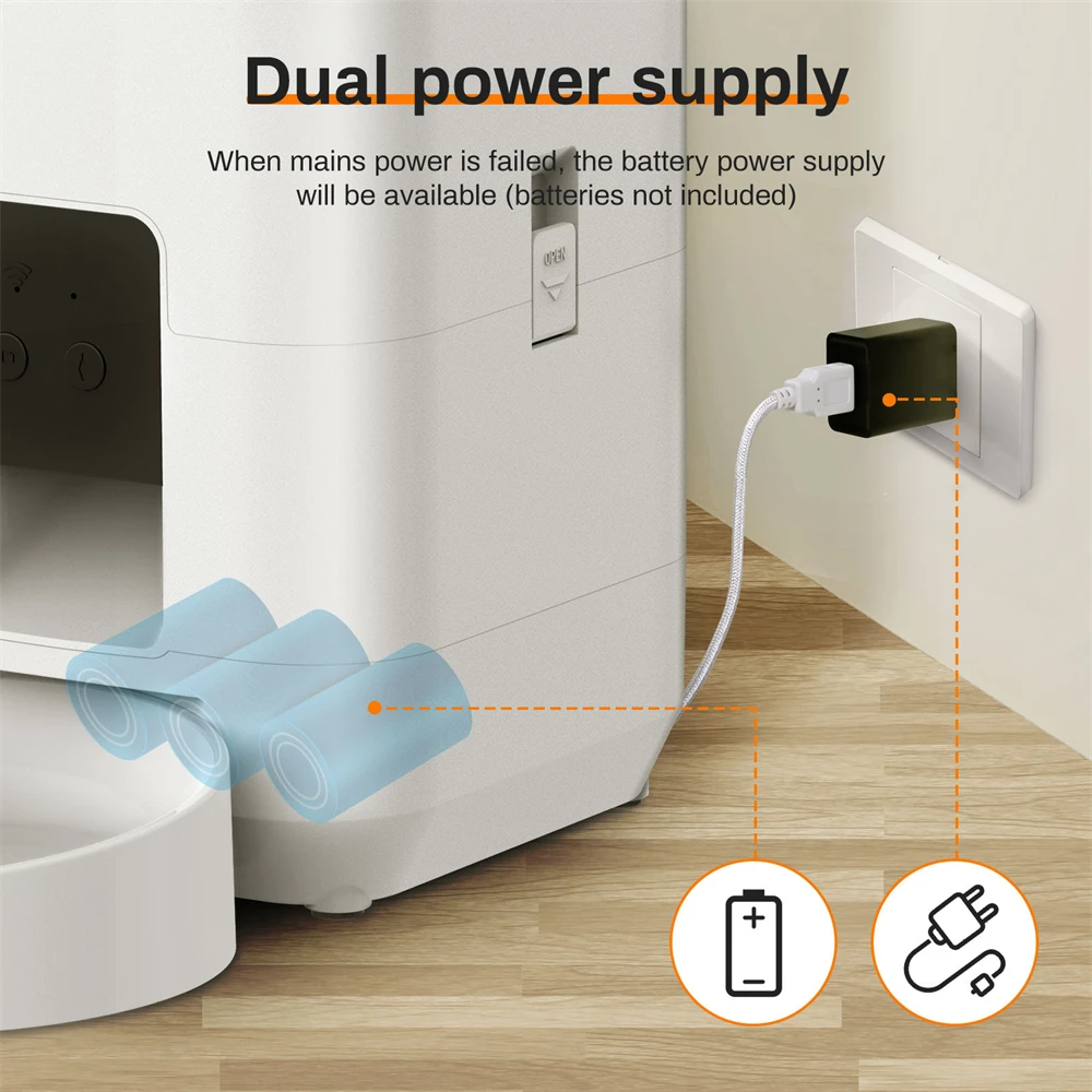 2L WIFI Button Automatic Cat Feeder Intelligent Cat and Dog Pet Feeder Smart Pet Cat Food Dispenser Pet Feeder(No 5V 1A plug)