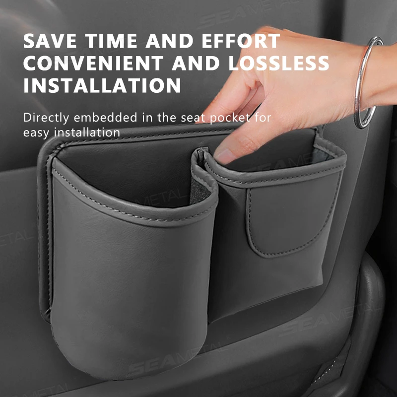 Premium PU Leather Car Storage Bag Organizer with Cup Holder