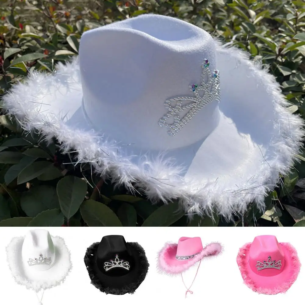 

Western Cowboy Caps Pink Cowgirl Hat Sequin Feather Design Vintage Cowgirl Hat Costume Party Hat Photography Prop