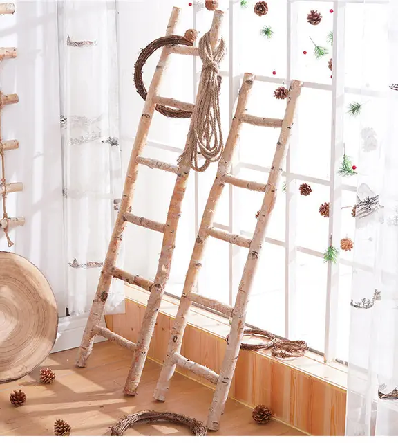 Escalera de palo de madera pared decorativa creativa, cuerda cáñamo de abedul, escaleras colgantes, decoración de soporte de planta trepadora _ - AliExpress Mobile