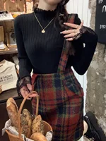 Autumn Winter Turtleneck Skinny Elastic Knitted Pullovers Women Solid Color Tops Female Long Sleeve Knit Patctwork Lace Sweater - Image 4