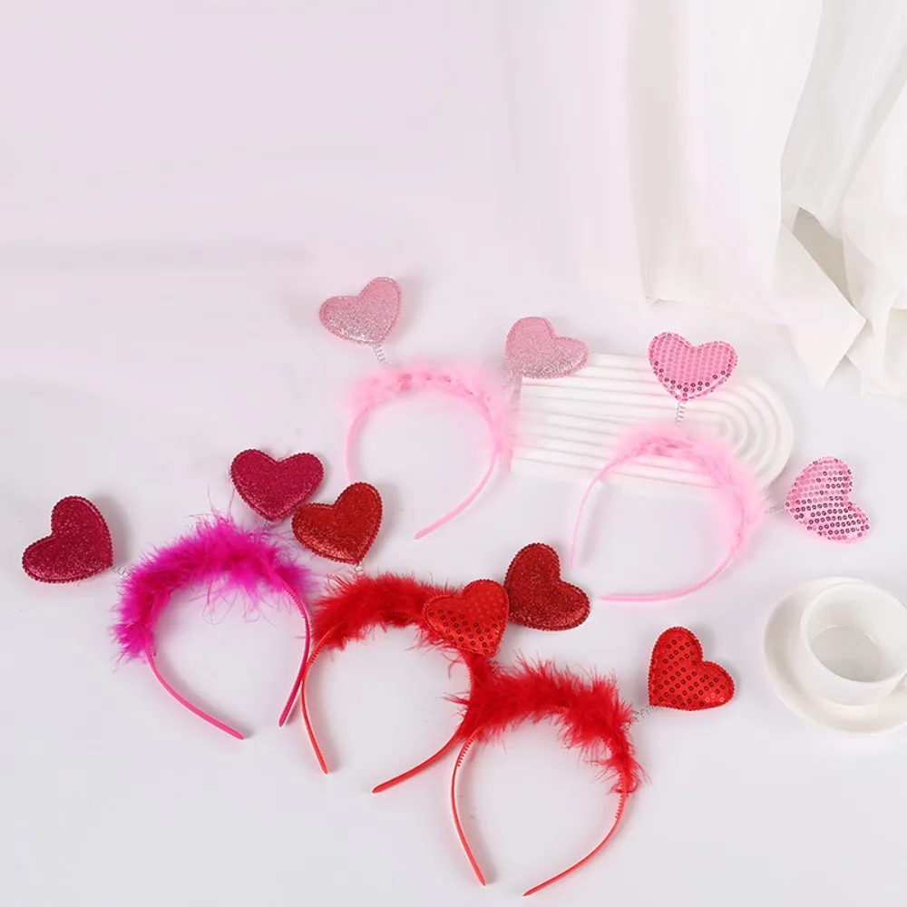 Confetti Hair Hoop Red Love Headband Headband Glasses Love Heart Shaped Headband Red Peach Heart Red Valentines Day Headdress
