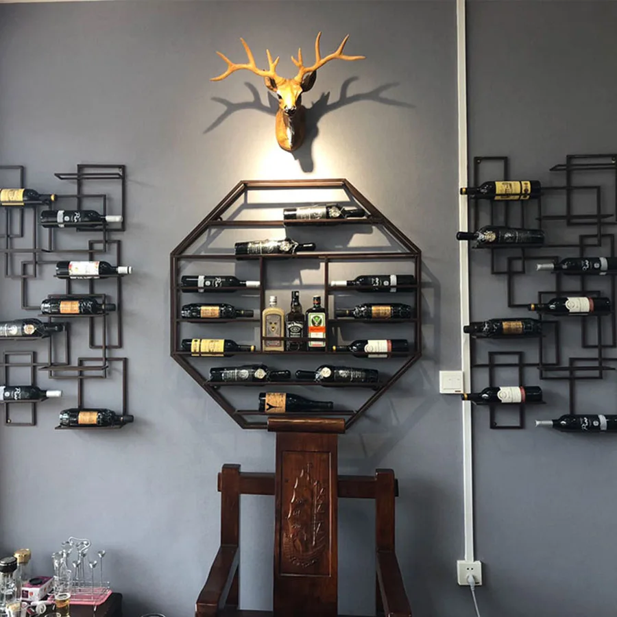 Restaurant Wine Rack Dinning Room Corner Hanging Wall Mounted Vintage Display Shelving Wine Cabinet Storage Szafki Bar Furniture
