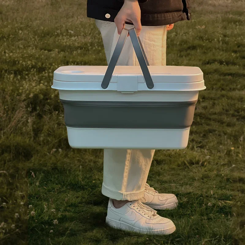 Portable Camping Picnic Bag Dual Purpose Kit with Lid Mini Table Folding Waterproof Basket Outdoor Lunch Thermal Storage Handbag