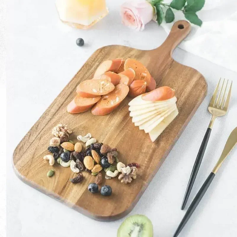 Wooden Cutting Board with Handle Kitchen Household Serving Board Wooden Cheese Charcuterie for Bread Fruit Plates