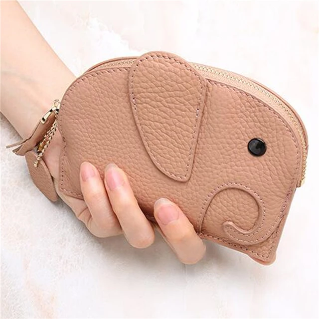 Genuine Leather Fashion Girl Handbags Wallet 1 Card Slot Key Ring Versatile  Lady Lovely Elephant Bag Neat Animal Coin Purses