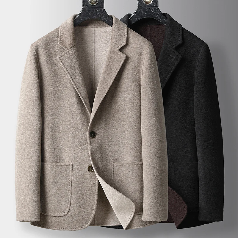 

2023 High-end Men's 100% Aussie Suit Double-sided Fine Wool Fashion Handsome Trend All-in-one Coat Men's Youth Suit Wool Coat