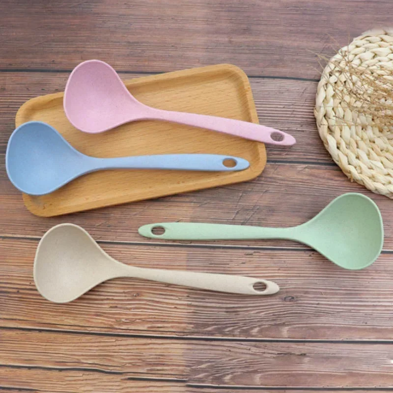 Wheat Straw Spoon Tableware Wheat Straw Rice Ladle 1Pcs 4 Colors Long Handle Soup Spoon Meal Dinner Scoops Kitchen Supplies Cooking Tool