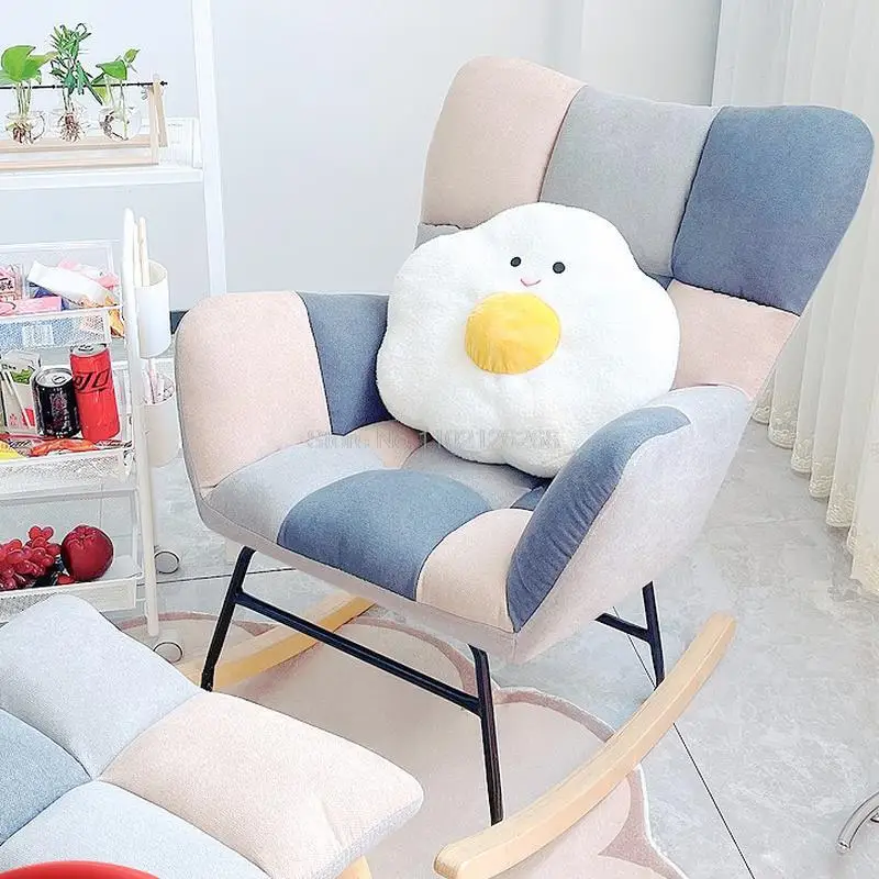 Rocking Chair Footstool Queen King Chaise Relax Lounge Recliner Garden Vanity Game Egg Chairs Velvet/Cotton Linen 2 Materials