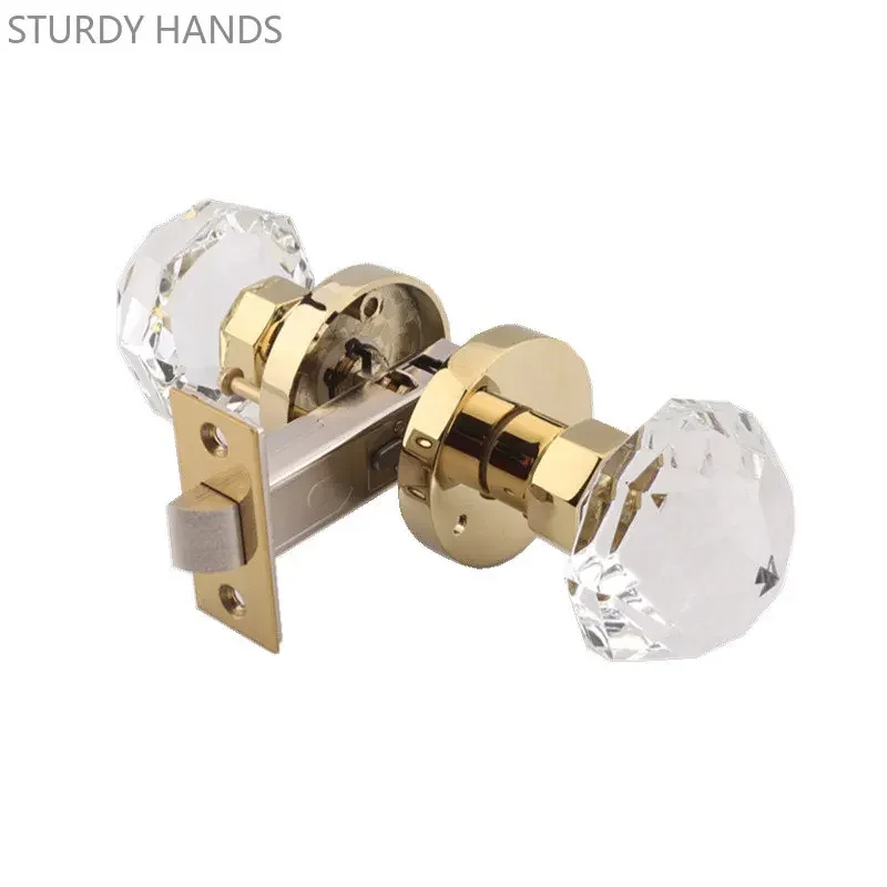 Crystal Glass Globe Handle Lock Mute Door Locks Keyless Acessível Luxo Interior Banheiro Única Língua Hardware Doméstico