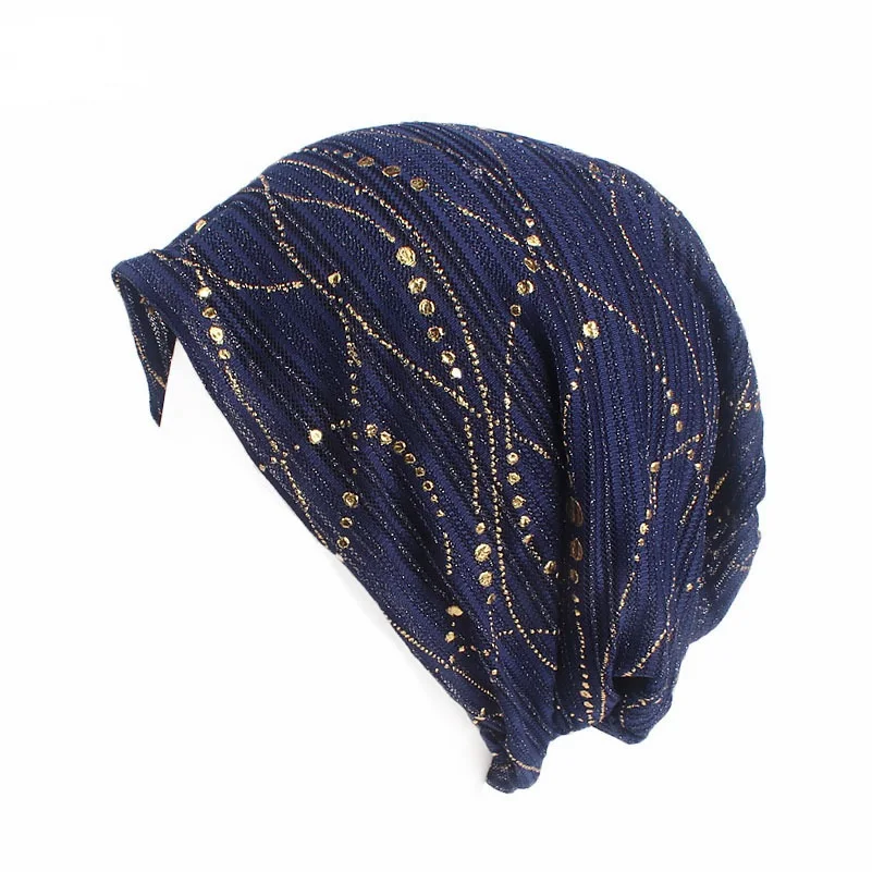 Spring/Summer Light Bright Thin Strip Decoration Double Fabric Breathable  Skullies & Beanies  Spring  Muslim BeaniesHat 5