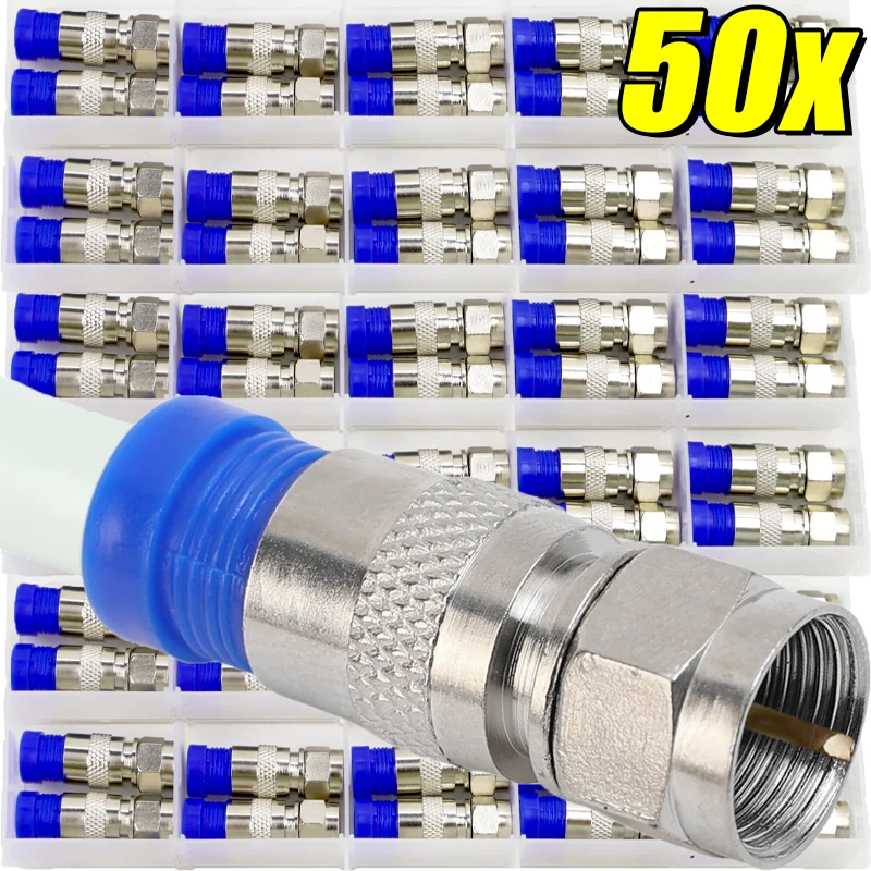 5/50x สแตนเลสการบีบอัด F Connector ป้องกันการกัดกร่อนกันน้ํา RG6 Digital Video Broadband Internet Cable Fitting 1