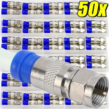 5/50x สแตนเลสการบีบอัด F Connector ป้องกันการกัดกร่อนกันน้ํา RG6 Digital Video Broadband Internet Cable Fitting 1